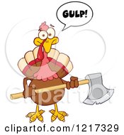 Clipart Of A Gulping Thanksgiving Turkey Bird Holding An Axe Royalty Free Vector Illustration