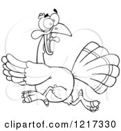 Clipart Of An Outlined Scared Thanksgiving Turkey Bird Running Royalty Free Vector Illustration