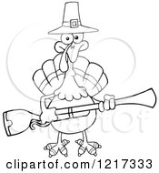 Poster, Art Print Of Outlined Thanksgiving Pilgrim Turkey Bird Holding A Musket