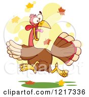 Poster, Art Print Of Scared Thanksgiving Turkey Bird Running Over Autumn Leaves
