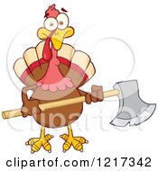 Clipart Of A Thanksgiving Turkey Bird Holding An Axe Royalty Free Vector Illustration