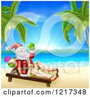 Relaxed Santa Holding A Cocktail And Sun Bathing On A Tropical Beach