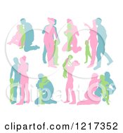 Poster, Art Print Of Pink Green And Blue Silhouetted Families