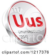 Clipart Of A 3d Floating Round Red And Silver Ununseptium Chemical Element Icon Royalty Free Vector Illustration