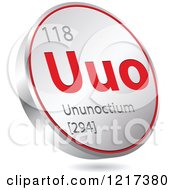 Clipart Of A 3d Floating Round Red And Silver Ununoctium Chemical Element Icon Royalty Free Vector Illustration