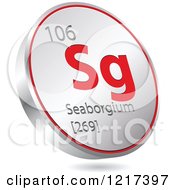 Clipart Of A 3d Floating Round Red And Silver Seaborgium Chemical Element Icon Royalty Free Vector Illustration