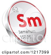 Poster, Art Print Of 3d Floating Round Red And Silver Samarium Chemical Element Icon