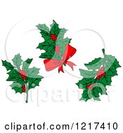 Clipart Of Sprigs Of Christmas Holly Royalty Free Vector Illustration
