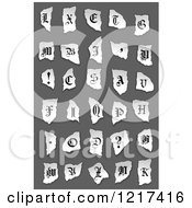 Clipart Of Vintage Alphabet Letters And Symbols On Torn Paper Over Gray Royalty Free Vector Illustration