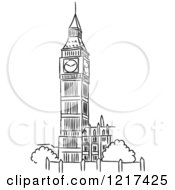 Clipart Of A Black And White Sketched Big Ben Clock Tower Royalty Free Vector Illustration by Vector Tradition SM