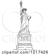 Clipart of a Black and White Sketched Statue of Liberty - Royalty Free ...