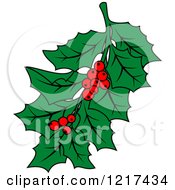 Clipart Of A Sprig Of Christmas Holly And Berries 2 Royalty Free Vector Illustration by Vector Tradition SM