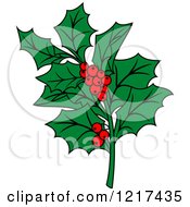 Clipart Of A Sprig Of Christmas Holly And Berries Royalty Free Vector Illustration