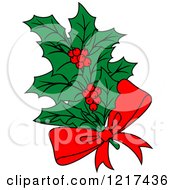 Clipart Of A Bow And Christmas Holly 2 Royalty Free Vector Illustration