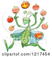 Clipart Of A Happy Grasshopper Juggling Christmas Baubles Royalty Free Vector Illustration