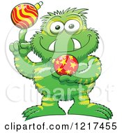 Poster, Art Print Of Happy Monster Spinning And Holding Christmas Baubles