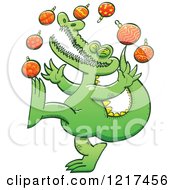 Clipart Of A Happy Alligator Juggling Christmas Baubles Royalty Free Vector Illustration by Zooco