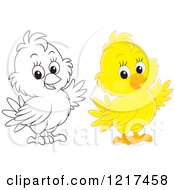Clipart Of A Cute Yellow And Outlined Baby Parrot Royalty Free Vector Illustration