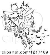 Poster, Art Print Of Outlined Cartoon Halloween Fairy With Bats