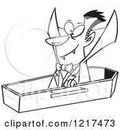 Clipart Of An Outlined Cartoon Halloween Vampire Dracula Rising From His Coffin Royalty Free Vector Illustration by toonaday