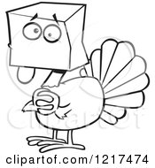 Outlined Scared Cartoon Turkey Bird Hiding Under A Bag