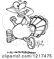 Clipart Of An Outlined Cartoon Turkey Bird Running With Sneakers On Royalty Free Vector Illustration by toonaday