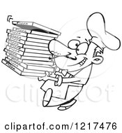 Poster, Art Print Of Outlined Cartoon Pizza Chef Carrying Delivery Boxes