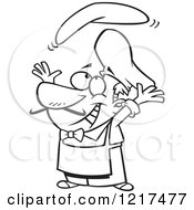 Poster, Art Print Of Outlined Cartoon Pizza Chef Hand Tossing Dough