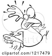 Clipart Of An Outlined Scared Cartoon Chicken Running Royalty Free Vector Illustration