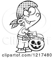 Poster, Art Print Of Outlined Cartoon Halloween Boy Trick Or Treating As A Pirate