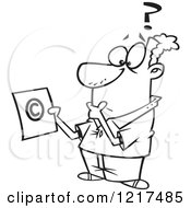Clipart Of An Outlined Cartoon Man Pondering Over Copyright Royalty Free Vector Illustration