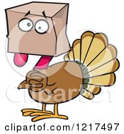 Scared Cartoon Turkey Bird Hiding Under A Bag