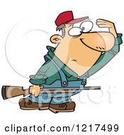 Poster, Art Print Of Cartoon Farmer Or Hunter Shielding His Eyes And Holding A Rifle