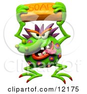 Clay Sculpture Clipart Germ Holding A Bar Of Soap Royalty Free 3d Illustration by Amy Vangsgard #COLLC12175-0022