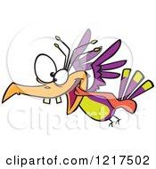 Clipart Of A Cartoon Crazy Bird Flying Royalty Free Vector Illustration by toonaday