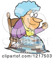 Cartoon Granny Making A Quilt