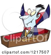 Clipart Of A Cartoon Halloween Vampire Dracula Rising From His Coffin Royalty Free Vector Illustration