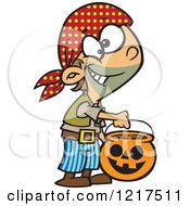 Poster, Art Print Of Cartoon Halloween Boy Trick Or Treating As A Pirate