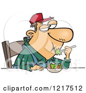 Cartoon Farmer Eating Salad