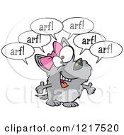 Clipart Of A Cartoon Gray Little Dog Barking Royalty Free Vector Illustration