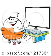 Poster, Art Print Of Moodie Character Holding A Thumb Up In Front Of A Computer