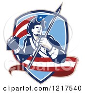 Poster, Art Print Of Retro American Patriot Soldier With An American Football And Flag In A Shield