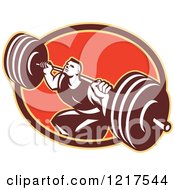 Poster, Art Print Of Retro Crossfit Athlete Man Squatting With A Heavy Barbell Over An Oval