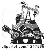 Woodcut Tortoise With A Oil Pump In Black And White