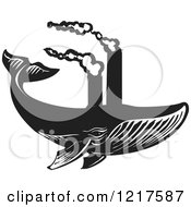 Poster, Art Print Of Woodcut Whale Swimming With Smokestacks In Black And White