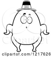 Clipart Of A Black And White Surprised Pilgrim Turkey Character Royalty Free Vector Illustration by Cory Thoman