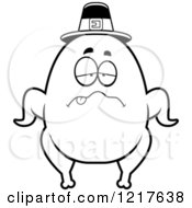 Clipart Of A Black And White Sick Pilgrim Turkey Character Royalty Free Vector Illustration by Cory Thoman