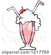 Clipart Of A Strawberry Milkshake With Two Straws Royalty Free Vector Illustration