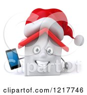 Clipart Of A 3d Christmas White House Holding A Smart Phone Royalty Free Illustration by Julos