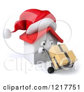 Clipart Of A 3d Christmas White House Moving Boxes On A Dolly Royalty Free Illustration by Julos